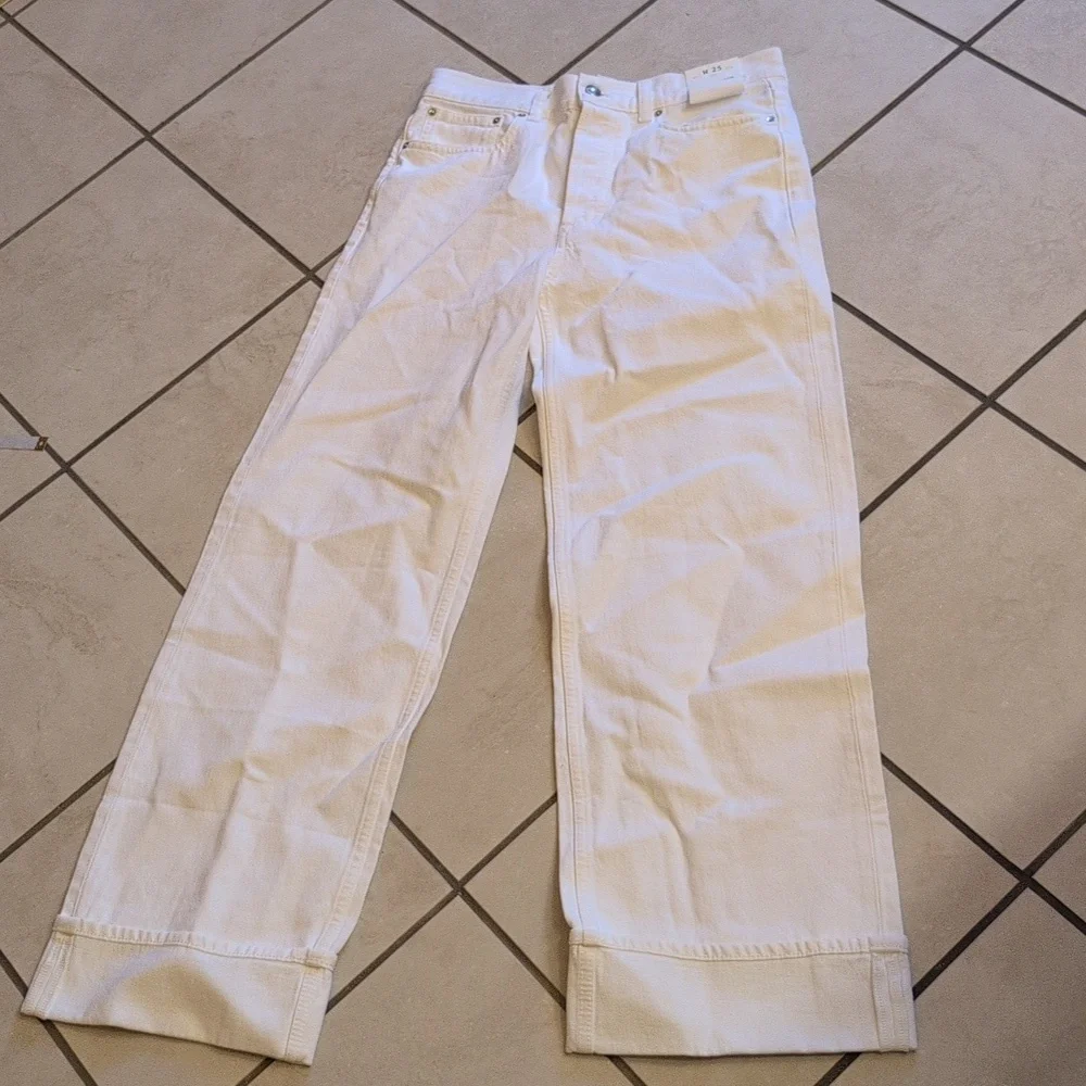 NWT Madewell Low-Slung Baggy Jeans Pure White Rigid Denim With Cuff Size 25 - Picture 3 of 13